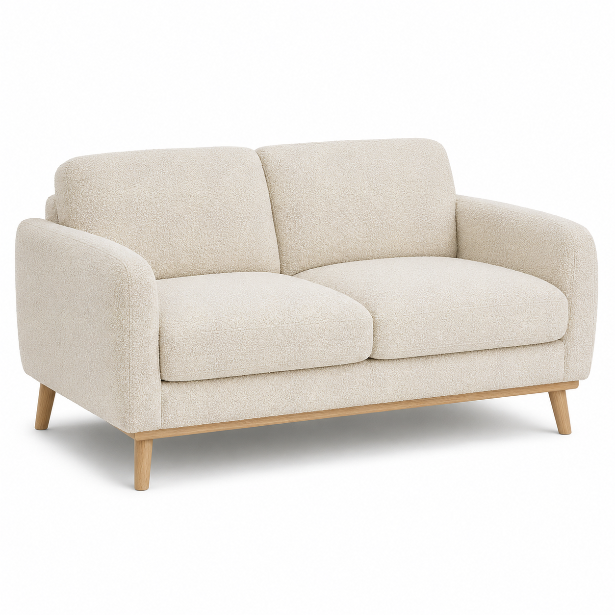 2-Sitzer Sofa Bouclé Creme mit Holzfüßen 168x86x78 cm