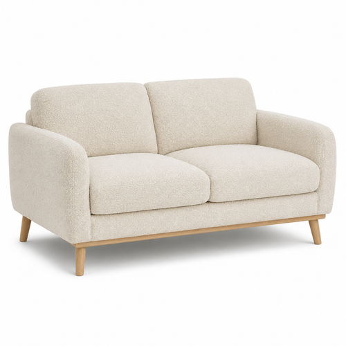 2-Sitzer Sofa Bouclé Creme mit Holzfüßen 168x86x78 cm