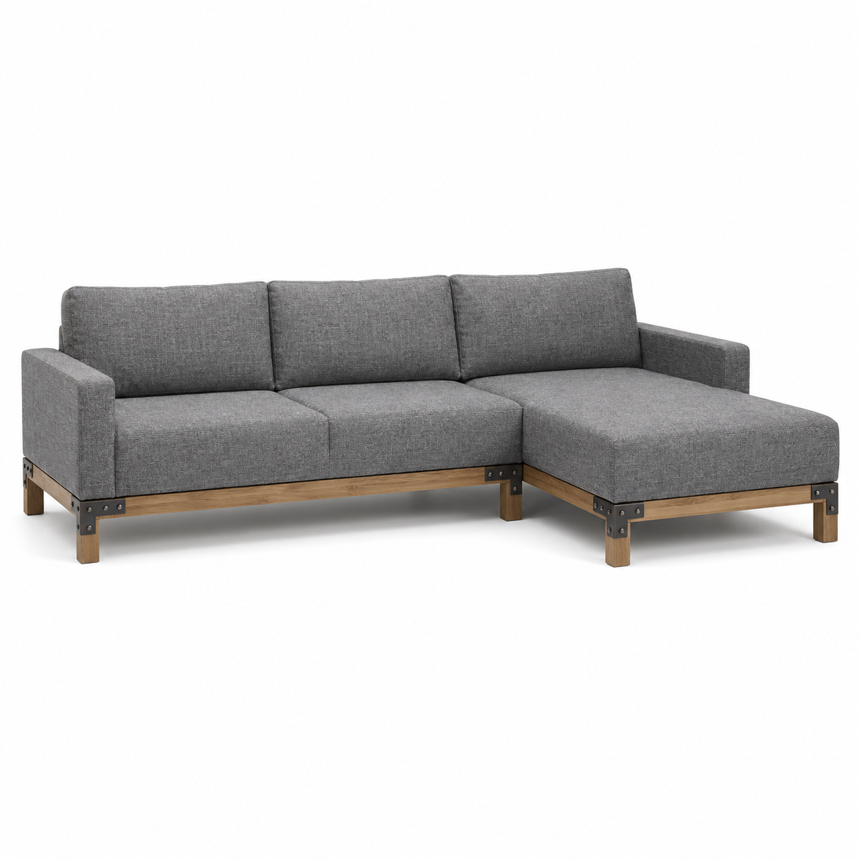 Ecksofa Mittelgrau mit Ottomane rechts 245x160 cm