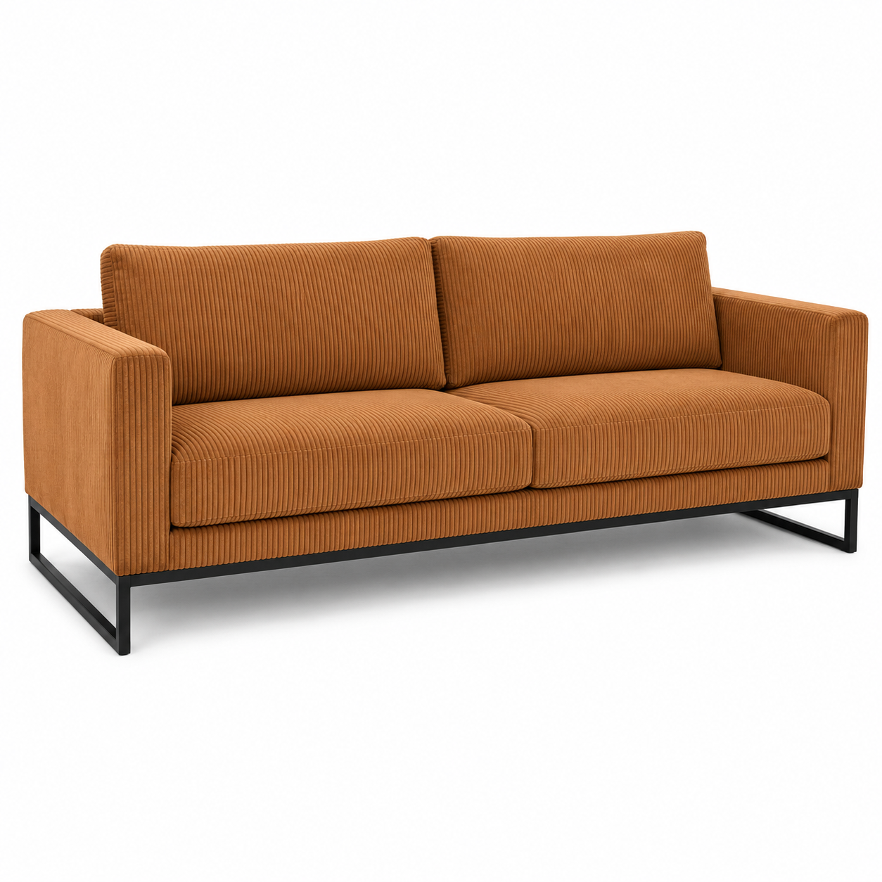 Sofa Cordstoff Cognac mit schwarzem Metallgestell 210x88 cm