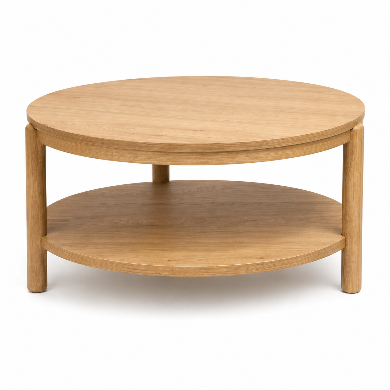 Runder Couchtisch Eiche Natur mit Ablage 80x80x42 cm