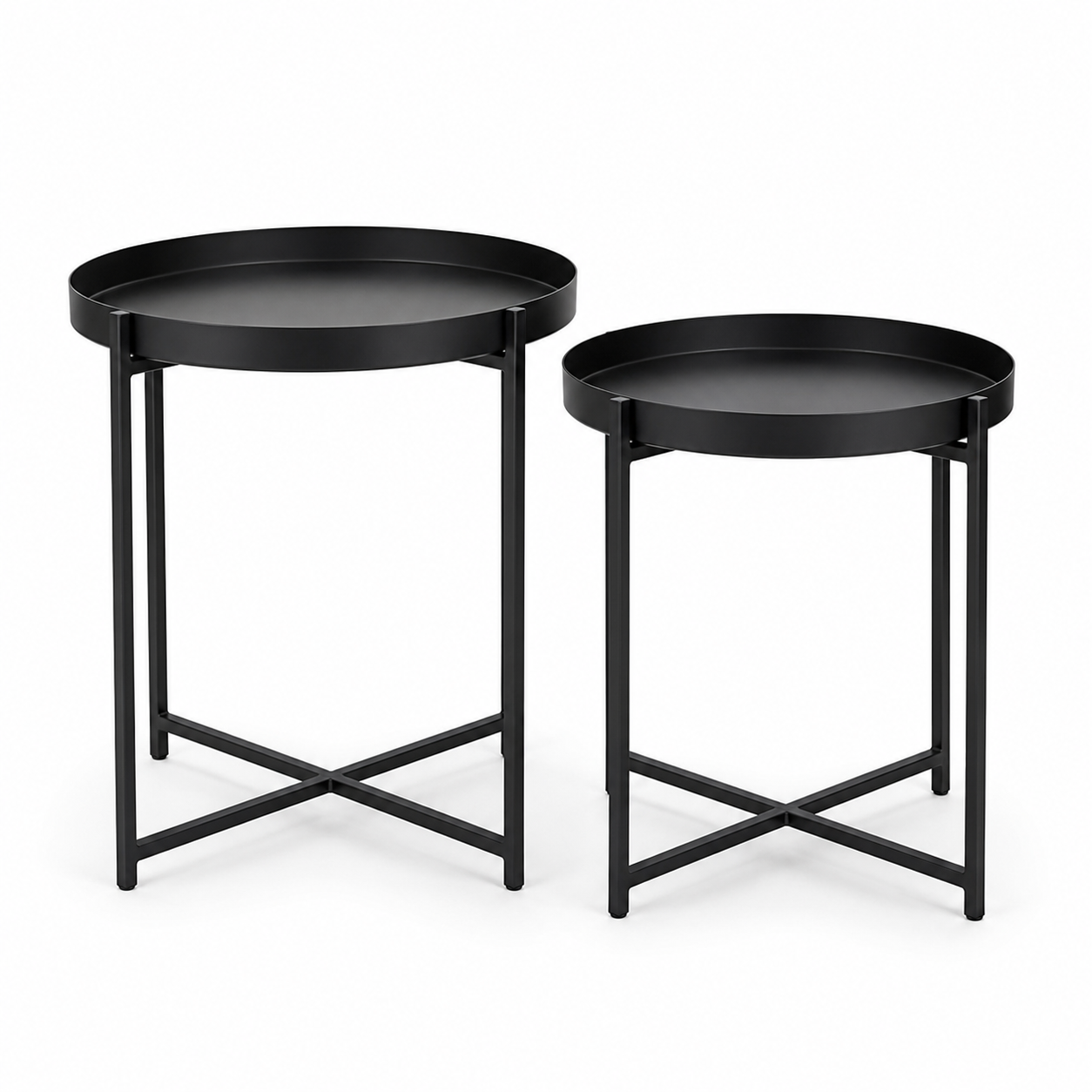 Set aus zwei Beistelltischen Schwarz Metall 50x50x52 cm