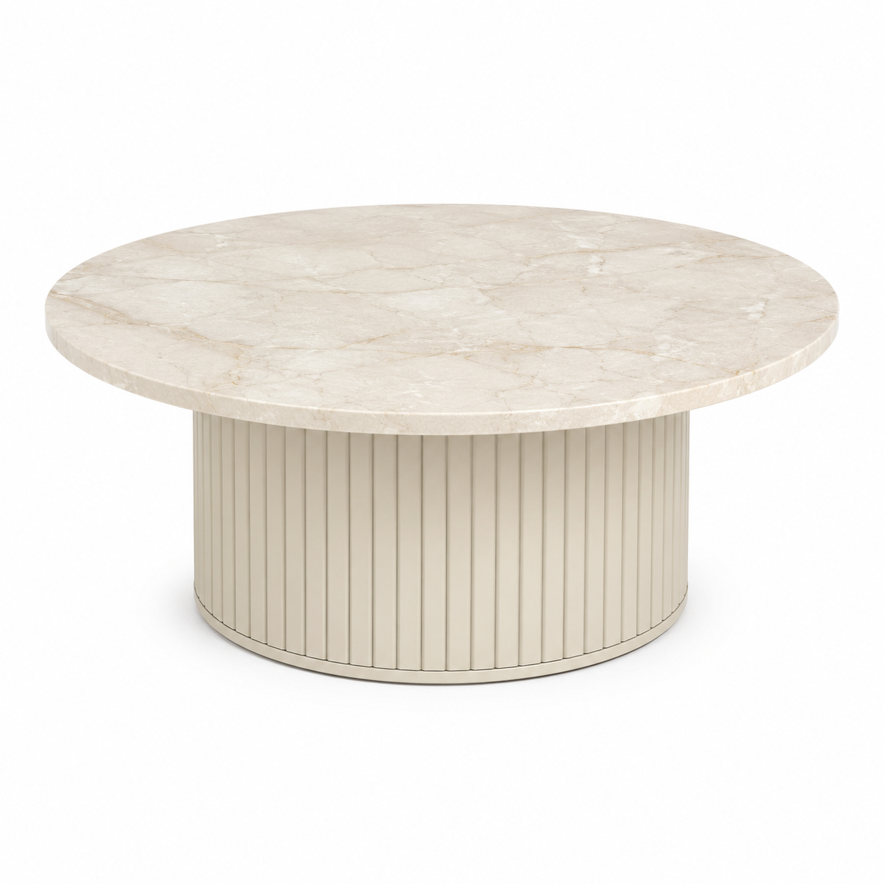 Runder Marmordekor Couchtisch Creme mit Metallfuß 75x75x40 cm
