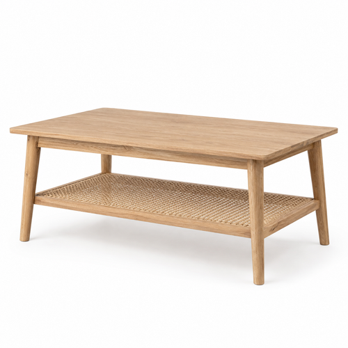 Couchtisch mit Rattanablage Natur 95x55x42 cm