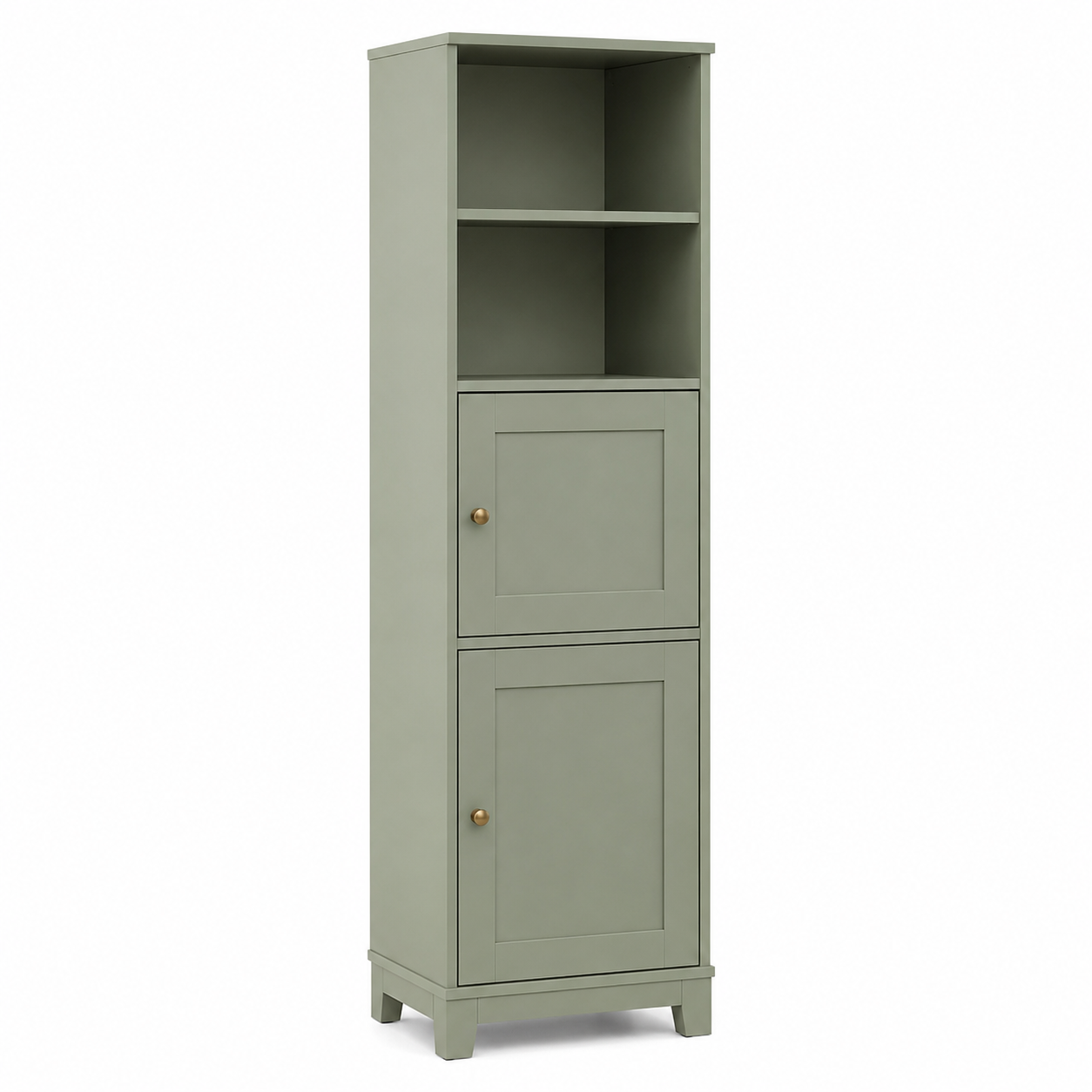 Schmales Standregal Salbeigrün mit Türen 45x35x160 cm