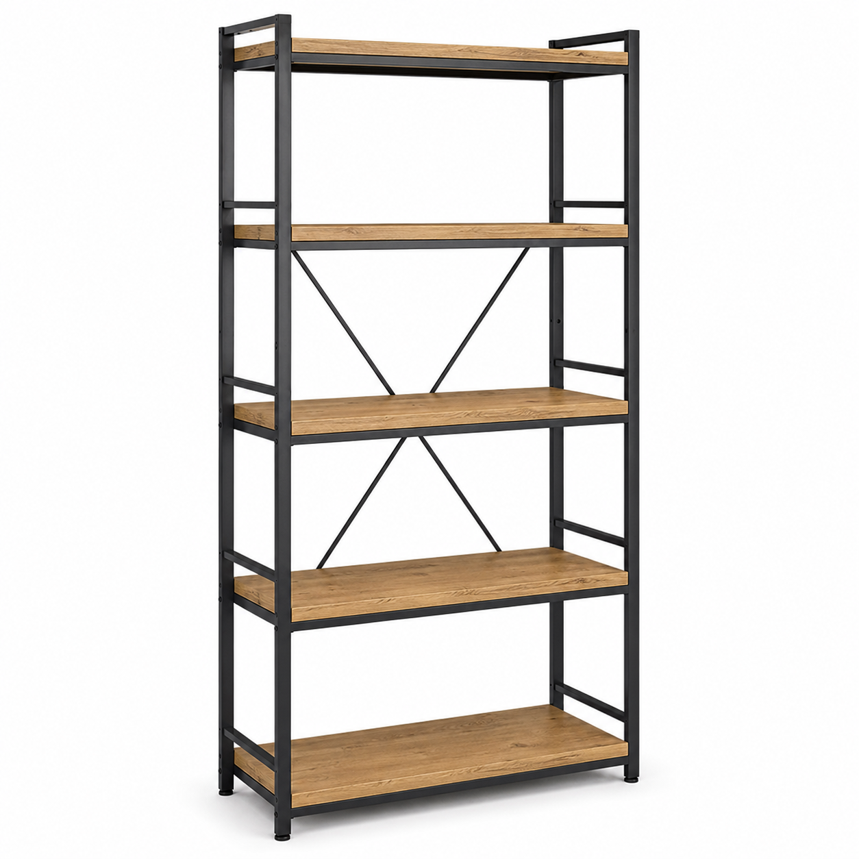 Industrial Bücherregal Schwarz Eiche mit Metallrahmen 90x35x180 cm
