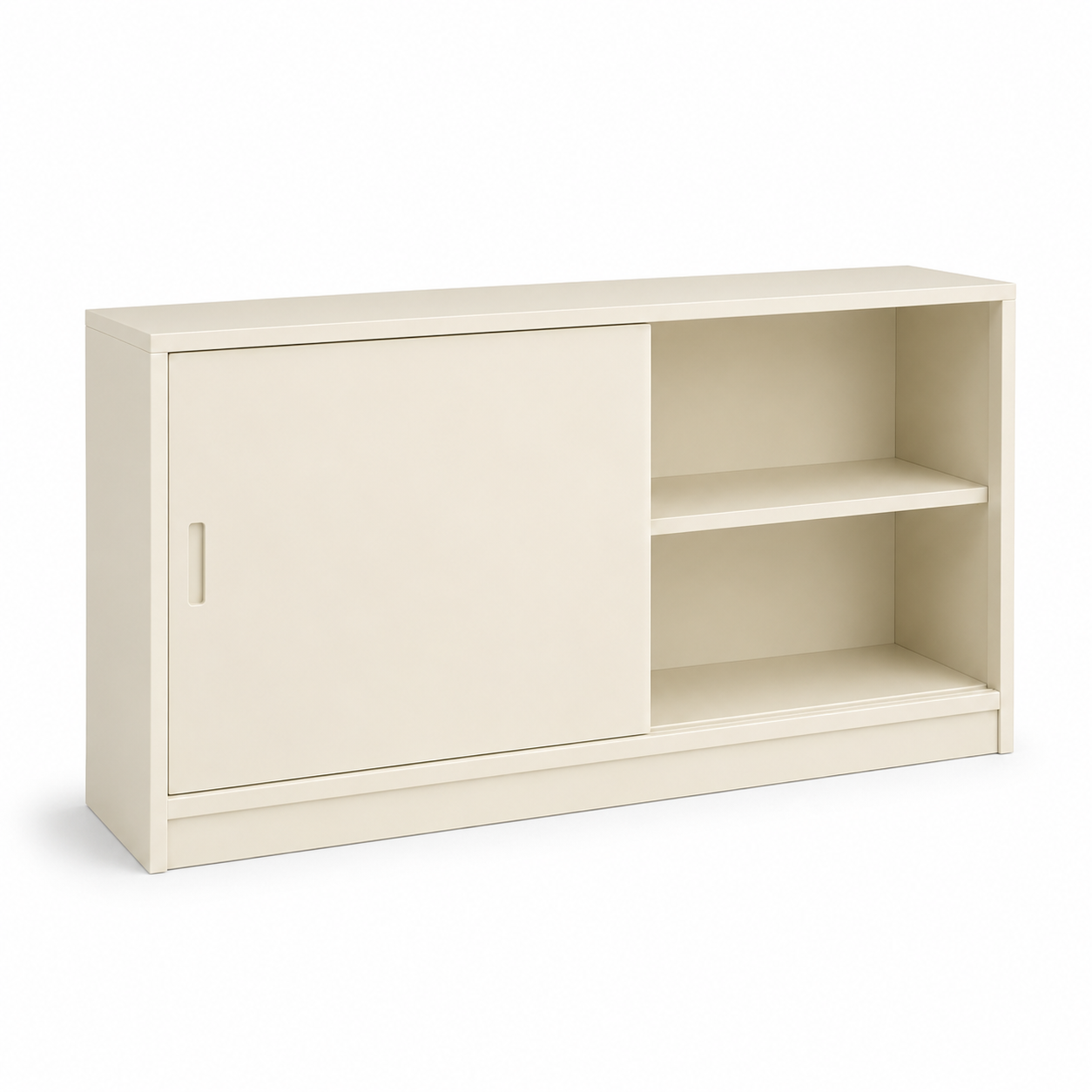 Niedriges Regal Creme mit Schiebetür 120x32x80 cm