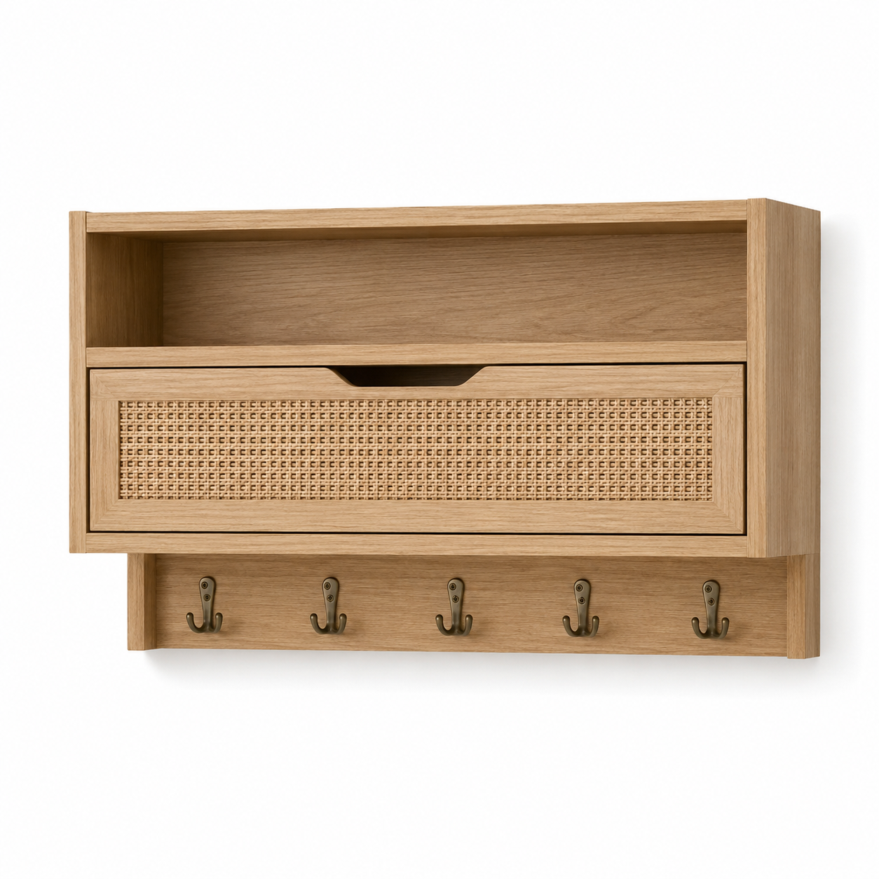 Hängeregal Rattanoptik Natur mit Hakenleiste 75x25x45 cm