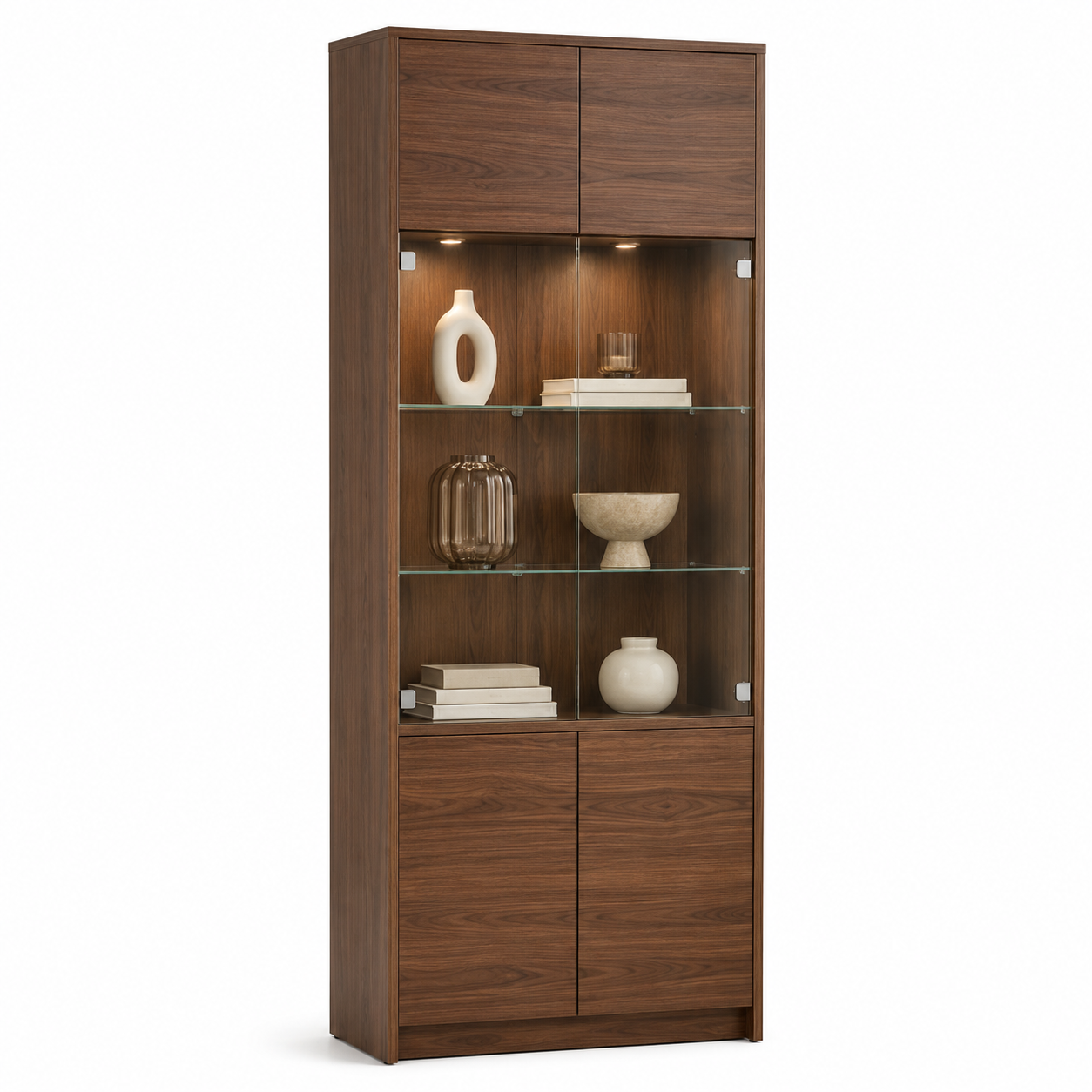 Wohnzimmer Vitrine Walnuss mit Glasanteil 80x38x160 cm